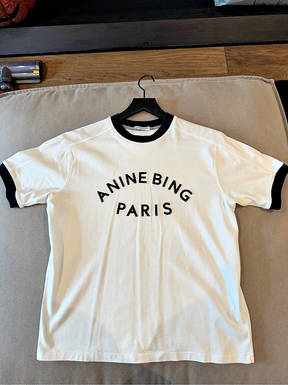 Anine Bing Jaylin Paris Tee Logo Ringer White & Black Small